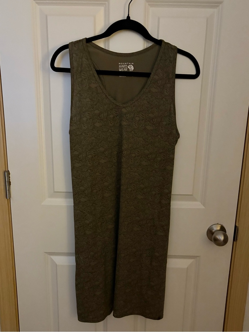 Mountain Hardwear Olive Green Strapless Tank Dress with Floral Texture